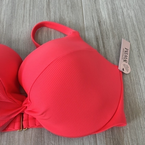 VS Swim 36DD Twist Removable Push-Up Bikini Top Coral Ribbed material - Picture 8 of 12